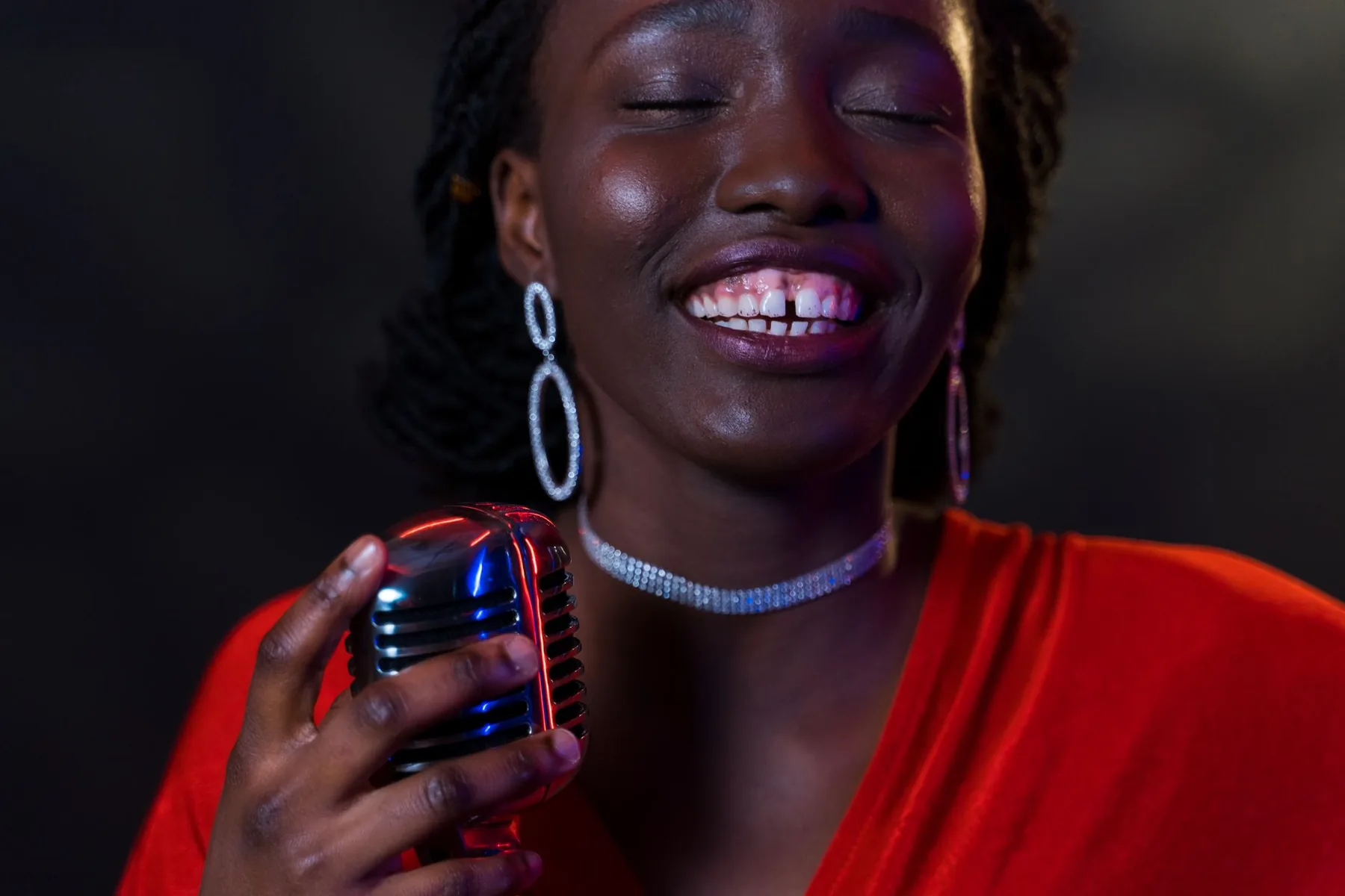 French gospel singer at the microphone French gospel singer at the microphone