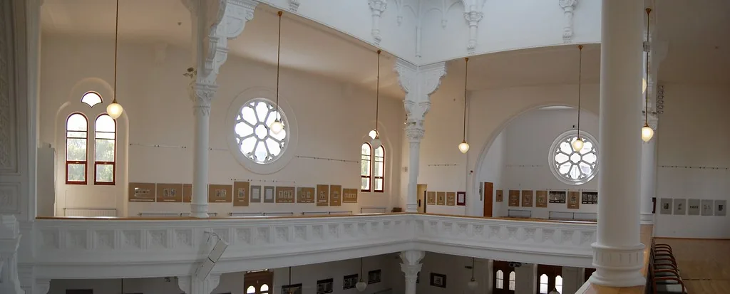bright interior of a historic synagogue