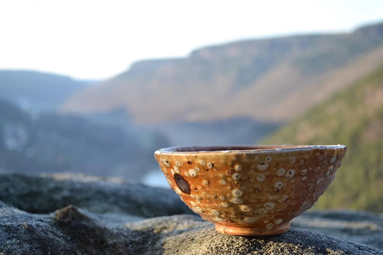 handcrafted bowl placed on a rock