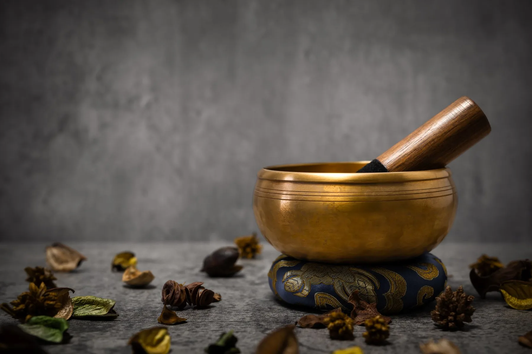 Tibetan singing bowl on cushion